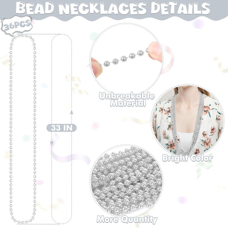 VLUV 36Pcs Beaded Necklace, Mardi Gras Beads Necklaces Accessories, 33 Inch Bead Costume for Women Man, Festival Parade Throw Supplies - Image 2